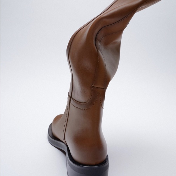 New Zara Tall Brown Leather Boots 7.5 US - Picture 4 of 8